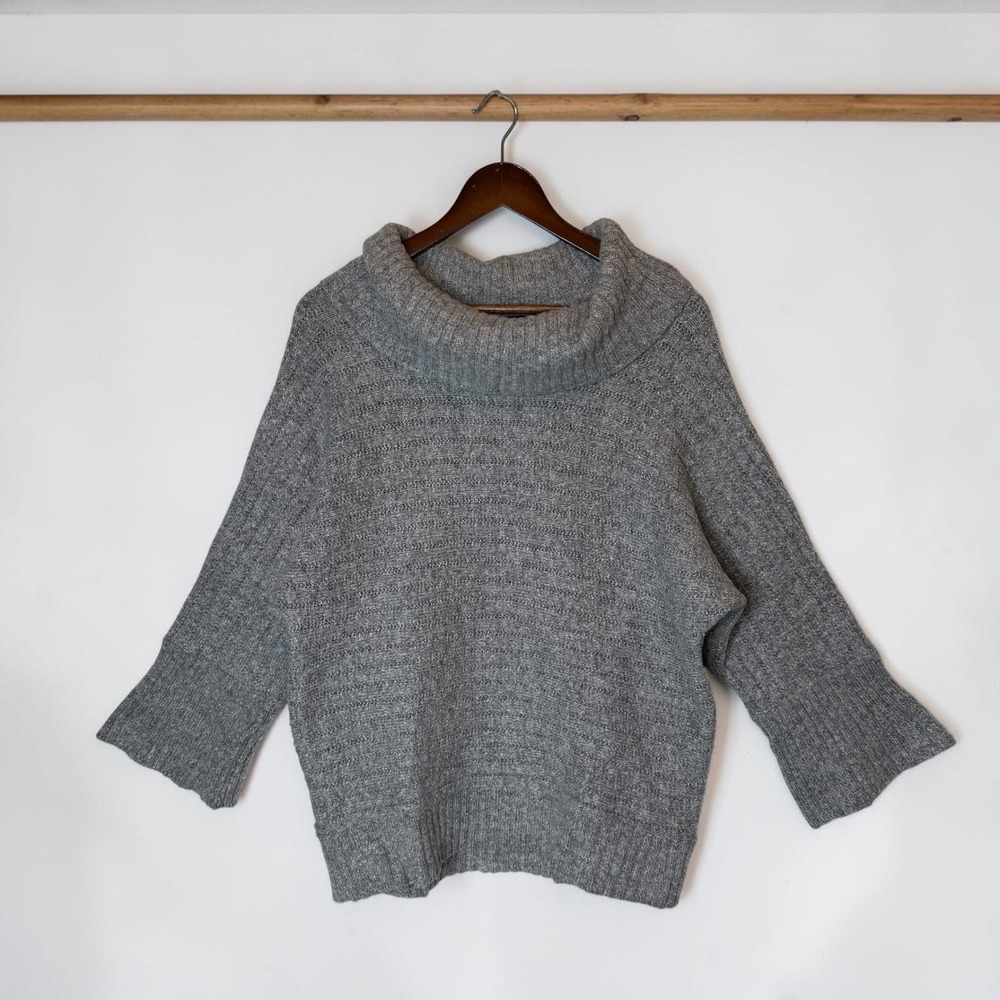 Jones New York Wool Blend Turtleneck Sweater Dolman Bell Sleeve Ribbed Boho sz L